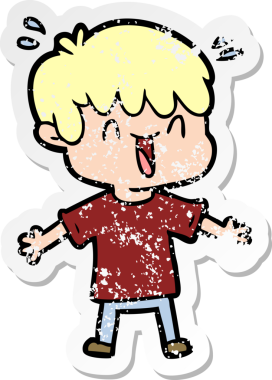 Bir insan tarafından çizilmiş gülen bir çizgi film karakterinin sıkıntılı çıkartması.