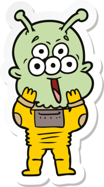 Bir insan tarafından çizilmiş mutlu bir uzaylı çizgi filminin çıkartması.