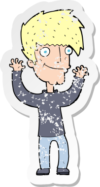 Bir insan tarafından çekilen kollarını sallayan bir çizgi film karakterinin gerilimli çıkartması.