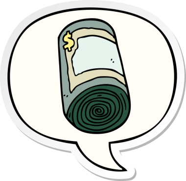 Bir insan tarafından çizilmiş konuşma kabarcığı etiketli para rulosu.