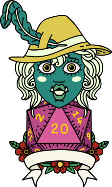 Retro Dövme Biçimi Bir insan tarafından çizilmiş 20 zarlı yarım ork ozanı