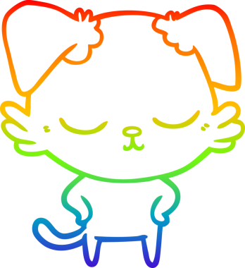 Gökkuşağı gradyan çizimi. Bir insan tarafından çizilmiş şirin bir köpek çizimi.