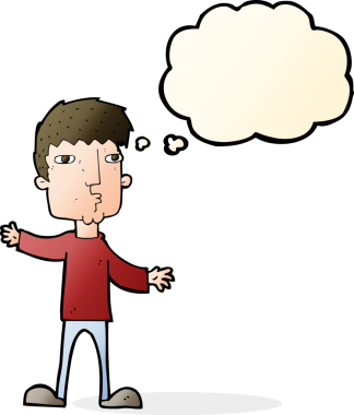 Bir insan tarafından çizilmiş düşünce baloncuğu olan meraklı bir adam.