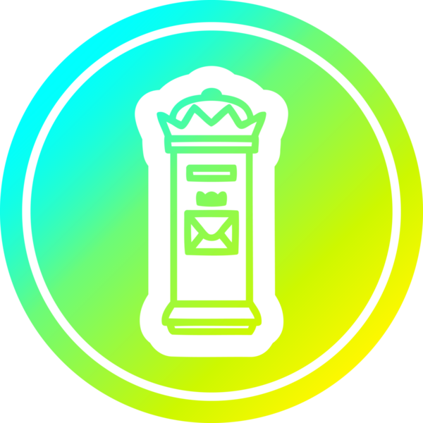 Bir insan tarafından çizilmiş havalı gradyan çizgili İngiliz posta kutusu dairesel simgesi