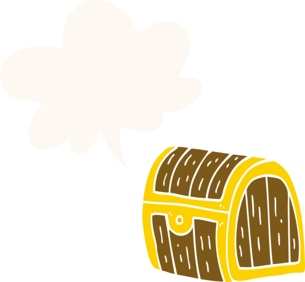 Bir insan tarafından çizilmiş eski tarz konuşma baloncuklu hazine sandığı.