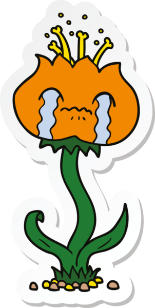 Bir insan tarafından çizilmiş, ağlayan bir çiçek etiketi.