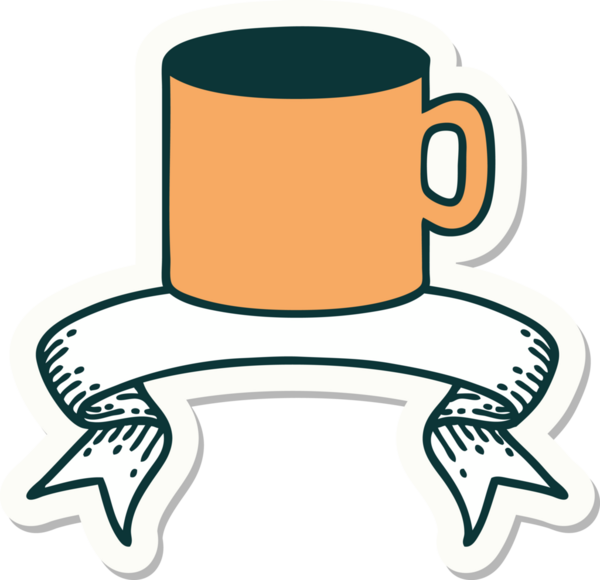 Bir insan tarafından çizilmiş bir fincan kahve sancağıyla dövme stili çıkartması.