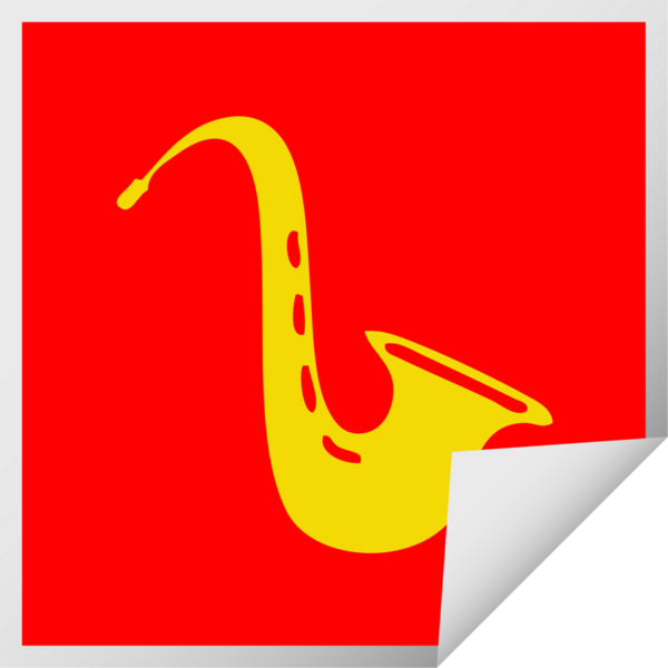 Bir insan tarafından çizilmiş bir saksafonun kare soyulmuş karikatürü.