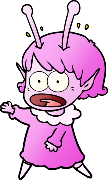 Karikatür, bir insan tarafından çizilen uzaylı kızı şok etti.