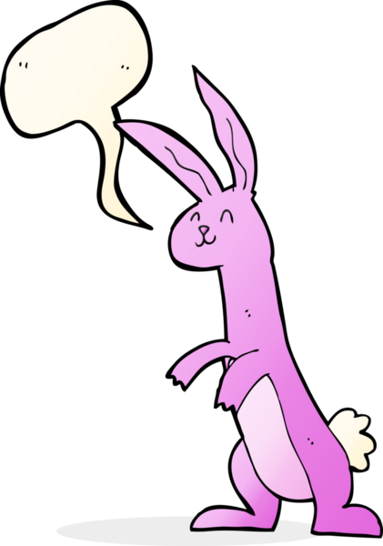 Bir insan tarafından çizilmiş konuşma balonlu çizgi film tavşanı.