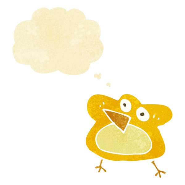 Bir insan tarafından çizilmiş düşünce baloncuklu komik Robin çizgi filmi.