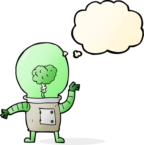 Bir insan tarafından çizilmiş düşünce baloncuklu robot robot robot robot.