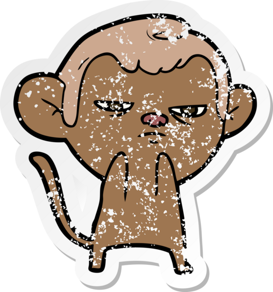 Bir insan tarafından çizilmiş karikatür maymununun sıkıntılı çıkartması