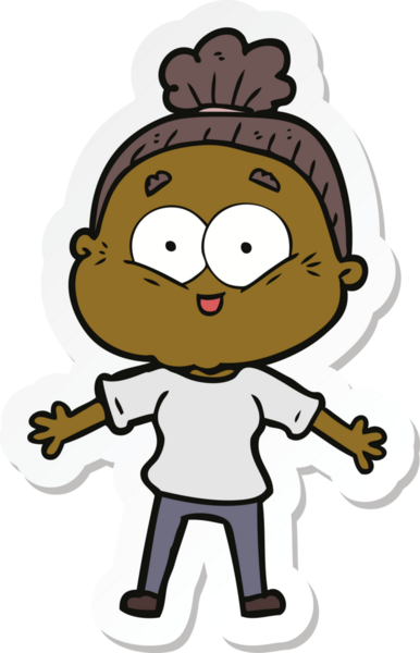 Bir insan tarafından çizilmiş mutlu yaşlı bir kadının çıkartması.