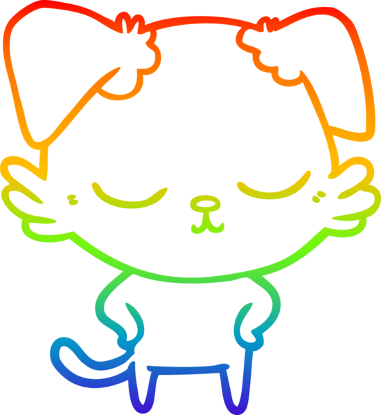 Gökkuşağı gradyan çizimi. Bir insan tarafından çizilmiş şirin bir köpek çizimi.