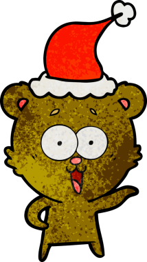 Gülen ayıcık eli çizilmiş Noel Baba şapkası giymiş bir insan tarafından çizilmiş.