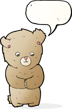 Bir insan tarafından çizilmiş konuşma balonu olan sevimli çizgi film ayıcığı.