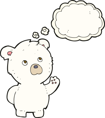 Bir insan tarafından çizilmiş düşünce baloncuğu ile kutup ayısı sallayan çizgi film