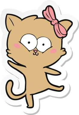 Bir insan tarafından çizilmiş çizgi film kedisinin çıkartması.