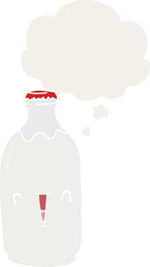 Düşünce baloncuğu insan tarafından çizilmiş tatlı süt şişesi.