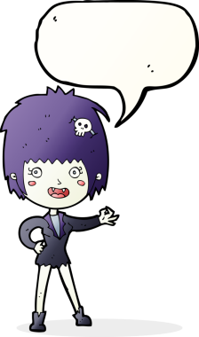 Bir insan tarafından çizilmiş konuşma balonu olan vampir kız.