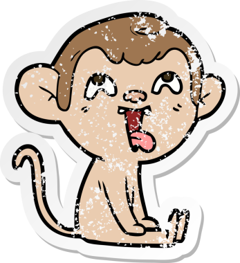 Bir insan tarafından çizilmiş çılgın bir çizgi maymunun sıkıntılı çıkartması.