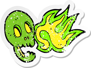 Bir insan tarafından çizilmiş komik bir karikatür kafatasının gerilemiş çıkartması.