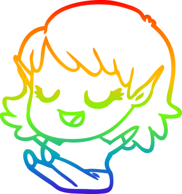 Gökkuşağı gradyan çizgisi mutlu çizgi film kızı bir insan tarafından çizilmiş.