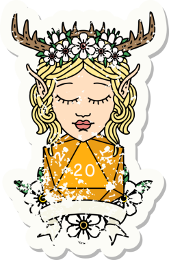 Retro Dövme Tarzı Elf Karakteri Bir insan tarafından çizilmiş doğal 20 zar ile