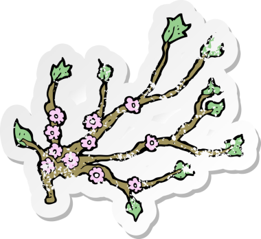 Bir insan tarafından çizilmiş bir karikatür çiçek dalının gerilimli yapıştırması.