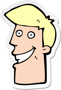 Bir insan tarafından çizilmiş sırıtan bir karikatür çıkartması.