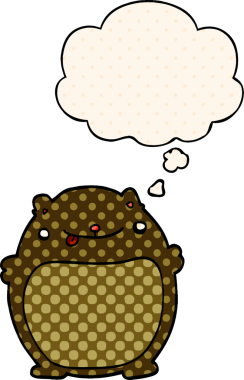 Çizgi roman tarzında bir insan tarafından çizilmiş düşünce baloncuğu olan şişman ayı.
