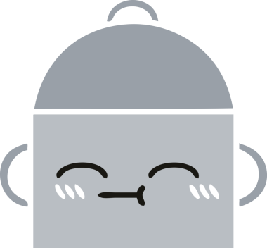 Bir insan tarafından çizilmiş yemek tenceresinin düz renkli retro karikatürü