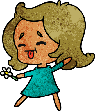 Bir insan tarafından çizilmiş, el yazısıyla çizilmiş tatlı bir kawai kızı karikatürü.