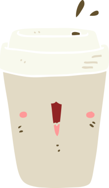 Bir insan tarafından çizilmiş düz renkli çizgi film kahve fincanı.