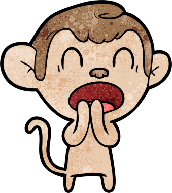 Bir insan tarafından çizilmiş esneyen çizgi maymun.