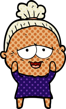 Bir insan tarafından çizilmiş mutlu yaşlı kadın çizgi filmi.