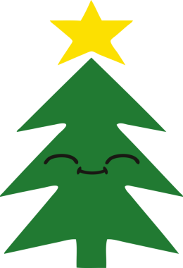 Bir insan tarafından çizilmiş bir noel ağacının düz renkli retro karikatürü