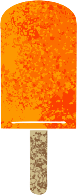 Retro illüstrasyon tarzı tuhaf çizgi film turuncu buz lolipopu bir insan tarafından çizildi.