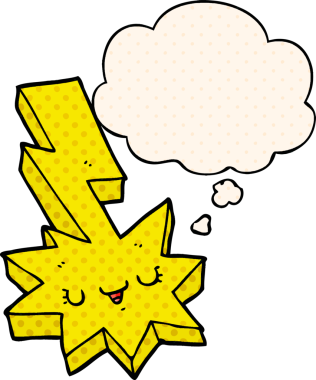 Çizgi roman tarzında bir insan tarafından çizilmiş düşünce baloncuğu olan karikatür yıldırımı.