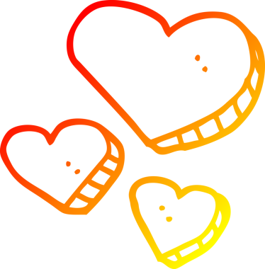 Bir insan tarafından çizilmiş aşk kalplerinin çizgi çizimi.