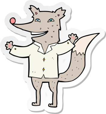 Bir insan tarafından çizilmiş mutlu kurt tişörtünün çıkartması.