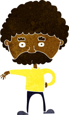 Çizgi filmdeki bıyıklı adam bir insan tarafından çizilmiş kamp hareketi yapıyor.