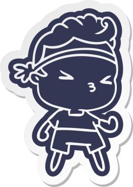 çizgi film çıkartması kawaii bir insan tarafından çizilen çocuk üzerinde çalışıyor