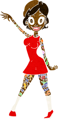 Bir insan tarafından çizilmiş dövmeli bir karikatür kadın.