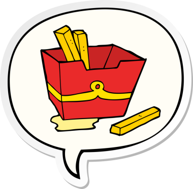 Bir insan tarafından çizilmiş konuşma kabarcığı etiketli patates kızartması kutusu.