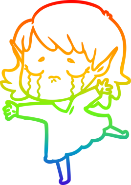 Gökkuşağı gradyan çizgi çizimi Bir insan tarafından çizilmiş ağlayan elf kızı