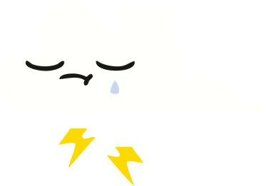 Bir insan tarafından çizilmiş bir gök gürültüsü bulutunun düz renk retro karikatürü