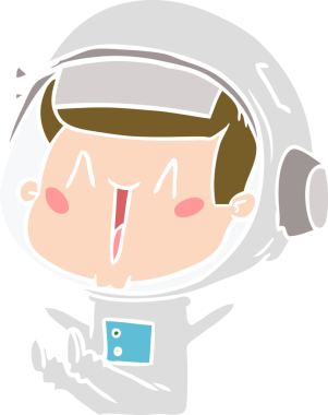 Mutlu düz renkli çizgi film astronotu bir insan tarafından çizilmiş.