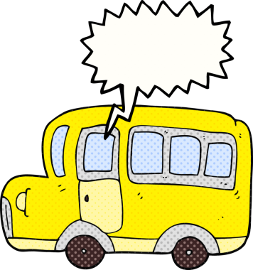 El yazısıyla çizilmiş çizgi roman konuşma balonu karikatürü bir insan tarafından çizilmiş sarı okul otobüsü.
